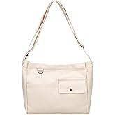 Economical Cotton Canvas Tote Bag,Women Hobo Shoulder Bag Crossbody Handbag with 3 External Pocket,Zipper Closure
