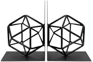 Agirlgle Bookends Decorative Book Ends Metal Black Heavy Duty Bookend Modern Geometric Design Book end Bookshelf Decor for Home Library Office School Book Display Desktop Organizer Gift