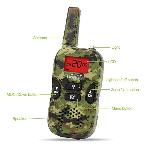 Walkie Talkies for Kids, UOKOO 22 Channel FRS/GMRS 2 Way Radio (up to 3.7 Miles) UHF Hand-held Kids Walkie Talkies with Back-lit LCD Screen, Toys for 5 6 7 8+ Old Boys and Girls as Gift(Green)
