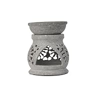 SmartHUG Tea Light Holder Aromatherapy Essential Oil Burner Soapstone Engraved Flower Set