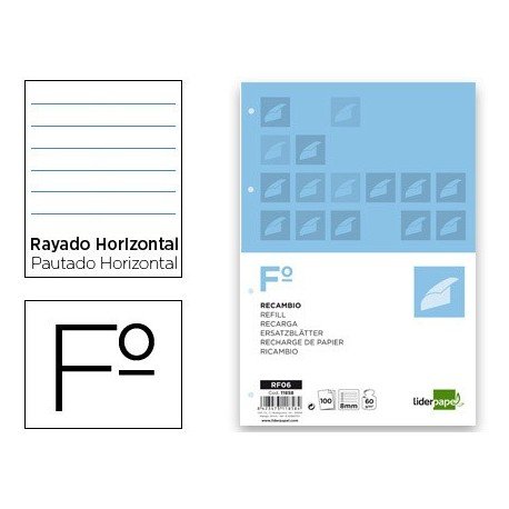 Spare liderpapel Folio 100 Sheets 60 g/m2horizontal with Margin 4 Holes