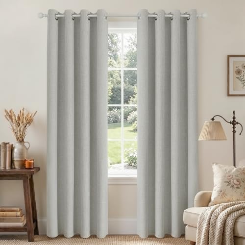 Joydeco Blackout Curtains 72 Inches Long 2 Panels Burg, Room Darkening Curtains for Bedroom, 100% Black Out Textured Thermal Drapes Privacy Protection 2 Panels Set(W42 x L72 Inch, Greyish White)