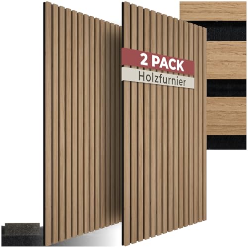 ® Akustikpaneele Echtholzfurnier 2er Set, Schallschutz, MDF Schallabsorber für Wand, Schalldämmung, Schallschutzplatten, Schalldämmplatten, Raumakustik, Geräuschdämmung, Wandpaneele - Eiche