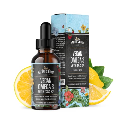 Vegan Omega 3 Liquid Lemon Flavor Omega Three Drops for Adults, Kids