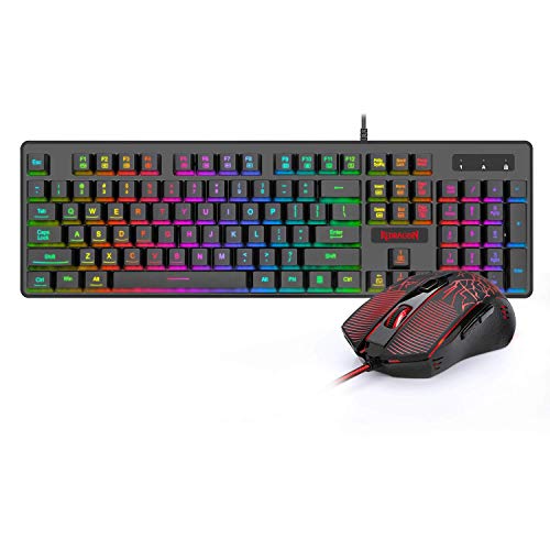 Redragon S107 Gaming Keyboard and Mouse Combo Wired Mechanical Feel RGB LED Backlit Keyboard 3200 DPI Gaming Mouse for…