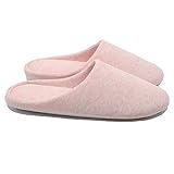Ofoot Women's Cotton Memory Foam Washable Anti-Slip Indoor Slippers Pink Large, US 9-10