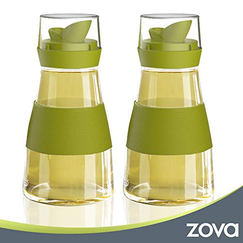 zova Clear Glass Cruet Bottle with Double Pour Spout and Lid for Kitchen, Restaurant, Set of 2, 7.5 oz/220 ml