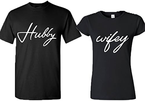 Hubby Wifey Couple Tshirt Cute Best Matching for Wedding Day (Man XXL-Woman L)