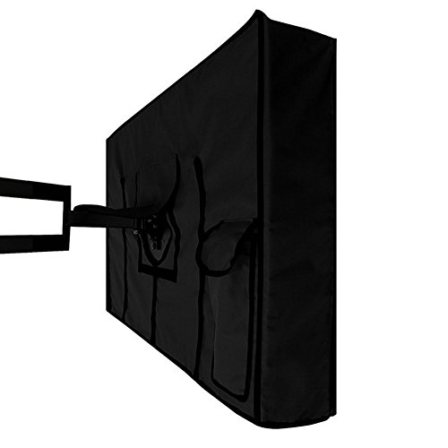 Outdoor TV Cover Weatherproof Dust-proof Non Scratch Interior with Bottom Cover Seal/Controller Storage Pocket- Protector for Most Size LCD, LED, Plasma Television Sets (55" - 58", Black)