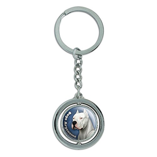 Dogo Argentino Dog Pet Spinning Round Metal Key Chain Keychain Ring