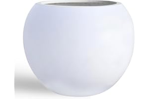 KUTE NEST 9.7" H x 12" D Globo Fiberstone Round Planter - Christmas Tree Planter, Smooth Finishes, Weather Resistant for Indoor & Outdoor Use, Included 2 Extra Coco Mats (White, 7.8" Pot Opening)
