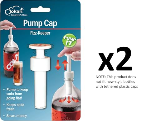 Jokari Fizz Keeper Pump Cap for 2 Liter Soda Bottles 2 Pack Pressurizing Carbonation Saver for Soft Drinks Reusable Cap Keeps Soda Fizzy Dishwasher Safe for 1 to 2 Liter Bottles