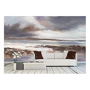 Original Oil Painting, Stormy Beach Seascape. - Removable Wall Mural | Self-Adhesive Large Wallpaper - 66x96 inches