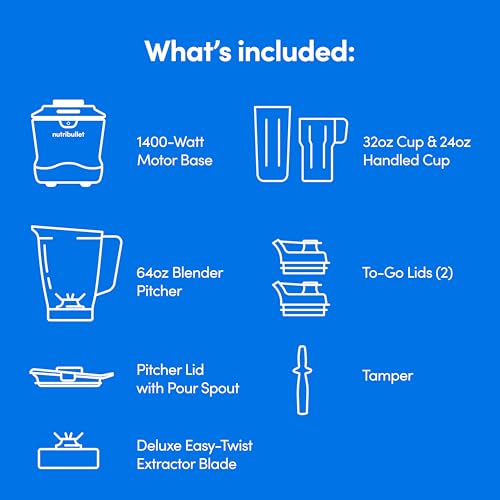 Combo de licuadora nutribullet® SmartSense, 1400 W, jarra de 64 oz, tazas de 32 oz y 24 oz, 5 velocidades, batidos, hielo y fruta congelada, leche de nueces, sopa, blanco mate, NBF50700AW