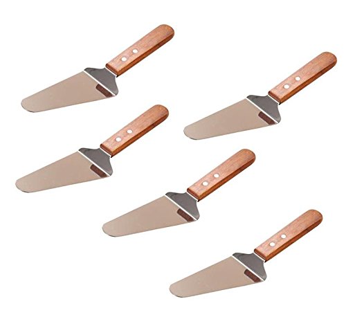 5x Pizza Pie Server Cake Holder Transfer Triangular Spade Spatula for Cake Baking Wood Wooden Handle Shovel Stainless Steel - Thumbnail 3
