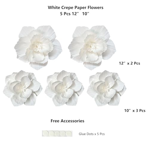 White Paper Flowers 3D Artificial Wall Décor, Wedding, Birthday, Bridal, Baby Shower, Nursery Room Backdrop, Table Centerpieces, Party Decorations and Supplies
