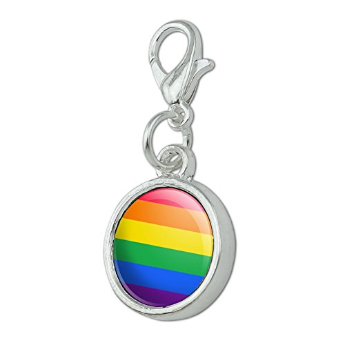 Rainbow Pride Gay Lesbian Contemporary Antiqued Bracelet Pendant Zipper Pull Charm with Lobster Clasp