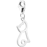 ZooWoo 925 Sterling Silver Cat Silhouette Charm: Lobster Claw Clasp Clip-On for Bracelets and Necklaces