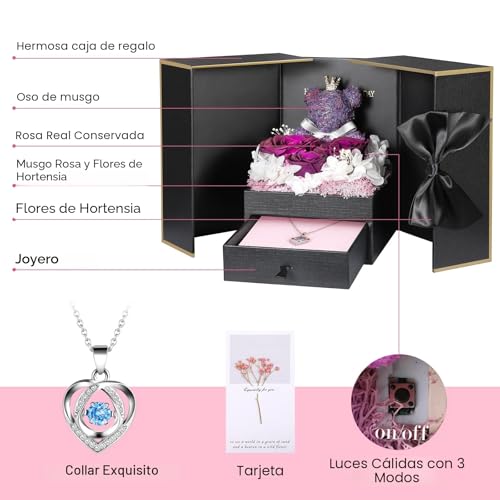 Mother's Day Gift for Women Birthday, Eternal Rose Flowers Natural with 925 Sterling Silver Necklace for Mother Girlfriend Wife Mom, Mother's Day Gift, Birthday Anniversary, Mother's Day Gifts
