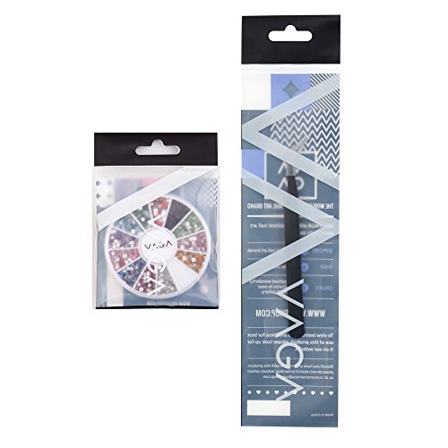 High Quality Professional Nail Art Accessories Set of Premium Wheel With Gemstones / Rhinestones / Crystals Decorations In 12 Colors And Black Stainless Steel Precision Tweezers By VAGA