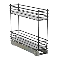 Household Essentials Black Glidez Matte 2-Tier Narrow Pull Out Cabinet Organizer, 5 Inches Wide, 5”
