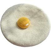Speduckk Manual Wool Egg Yolk Beret Lovely Gift for Winter Poached Egg Berets Cap Hat for Women Girls White