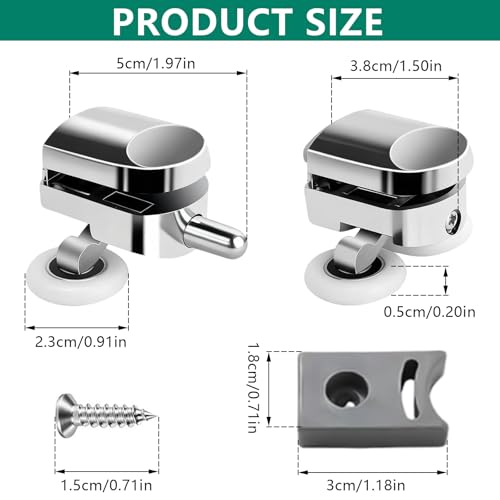 TTYSHIP 8 x Sliding Shower Door Rollers, Double Wheels for Shower Doors, 23 mm for 4-6 mm Thick Glass (4 Upper + 4 Bottom)