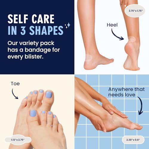 Dr. Frederick's Original Better Blister Bandages Variety Pack - Heel Toe Spot Shapes, Hydrocolloid Blister Pads for Feet, Water-Resistant, Latex-Free, Foot Blister Patches, Nude, 12 Count for Shoes