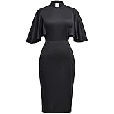 BPURB Catholic Church Women Ruffle Sleeve Pencil Dress Elegant Priest Clergy Dresses with Tab Insert Collar