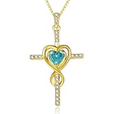 CupidGift Cross Necklace for Women 14K Gold Plated Dainty Heart Birthstone Pendant Infinity Necklaces Religious Jewelry Christian Baptism Faith Anniversary Birthday Gifts for Wife Mom