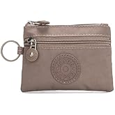 Coin Purse Change Pouch for Women 2 Layers Zipper Oxford Cloth Waterproof Purse (khaki)