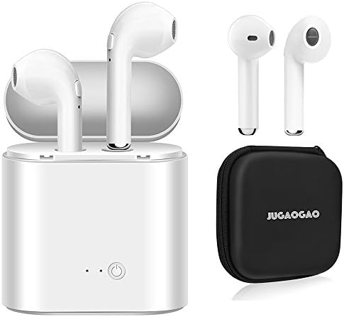 Jugaogao Wireless Bluetooth Earbuds, Cordless In-Ear Mini Sport Gym Headphones Headset with Charging Seat for iPhones and Android Smartphones - White