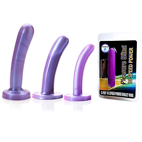 Silk Silicone Purple Haze Dilator Kit and 1 Ultra Powerful C-POP 10 Speed Vibrating Bullet - Discreet Pleasure Bling Bundle