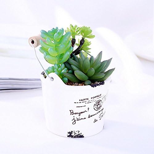 Gugou Small Green Plastic Artificial Succulent Plants in Mini Modern White Ceramic Planter Pot