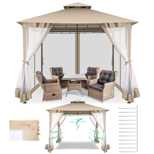 COBIZI Gazebo 10x10 Heavy Duty Gazebos with Improved Nettings Outdoor Gazebo Do…