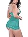Lalagen Women's Lace Sheer Strappy Deep V Neck Sexy Plus Size Lingerie Set Acid Blue 2XL
