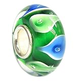 Sterling Silver Green Blue Lily Flower European Style Glass Bead Charm