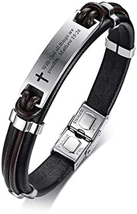Religous Cross Jesus Scripture Quote Christian Jewelry Faith,Christian Bible Verse Inspiring Leather Bracelets for Men