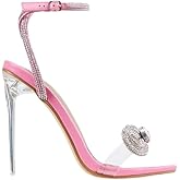 LEMONADE Rhinestone Clear High Heel Sandals for Women Suagr coated Pink 6.5