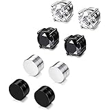 YCL&TXL 4 Pairs Hypoallergenic Stainless Steel Non-piercing Stud Earrings Round CZ Magnetic Earring For Men Women 5mm-8mm (Silver