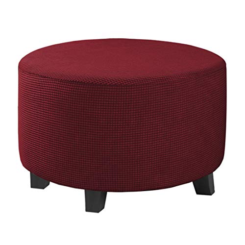 H.VERSAILTEX Ottoman Cover Stretch Ottoman Slipcover Round Ottoman Storage Cover Folding Stool Covers Furniture Protector Cover for Footrest Ottoman Fit Dia 20" - 23", Burgundy Red