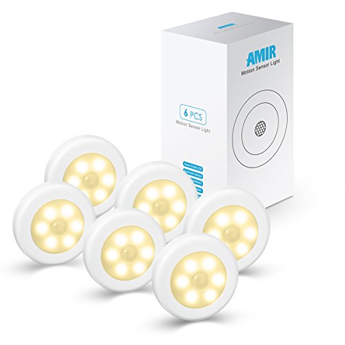 AMIR Upgraded 3.15” Motion Sensor Light Indoor, Cordless Battery Powered Stick on LED Night Lights for Closet, Stair, Under Cabinet, Hallway, Kitchen (Warm White - Pack of 6)