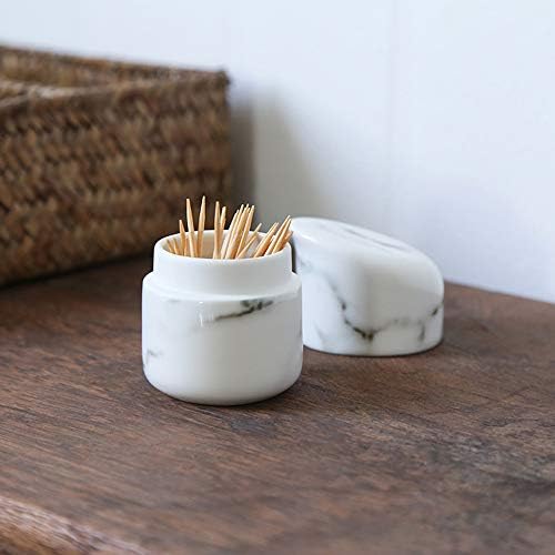 eTACH Creative Marble Toothpick Holder Ceramic Cotton Swab Box Dispenser for Living Room