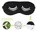 Fitglam Natural Silk Sleep Mask / Eye Mask with Eyelashes Patterns & Free Ear Plugs, Black With White Eyelashes