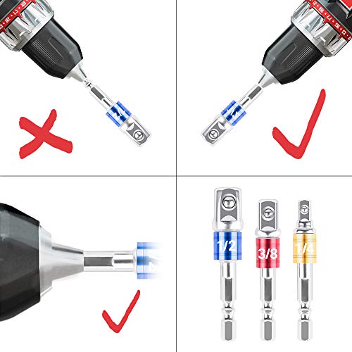 Impact Grade Socket Adapter/Extension Set, Turns Power Drill Into High Speed Nut Driver, [3 in a Pack] 1/4", 3/8", and 1/2" Drive, Socket to Drill Adpater for Impact Drivers, Best Tools Gift for Men - Thumbnail 4