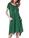 Invug Women Casual Loose Soft Crewneck Short Sleeve Pockets Swing T-shirt Zigzag Hem Dress Dark Green XXL