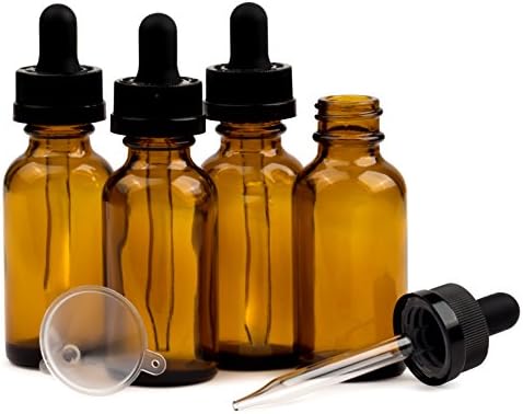 Boston Round 1 Oz (30ml) Glass Bottles With Child Resistant Eye Dropper Cap - 4 Count With Labels & Mini Funnel