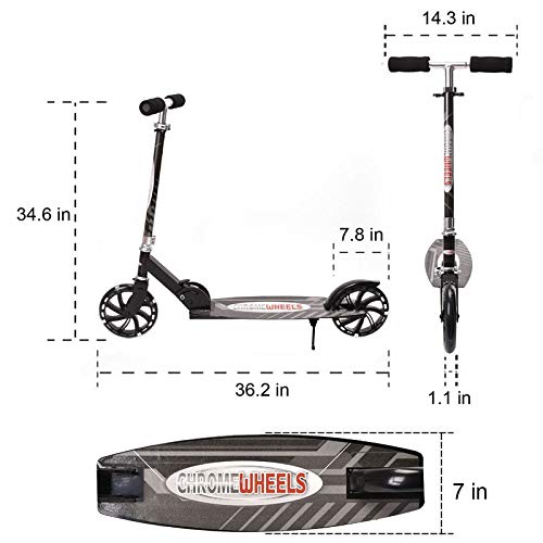 ChromeWheels Kick Scooter, Deluxe 8" Large 2 Light Up Wheels Wide Deck