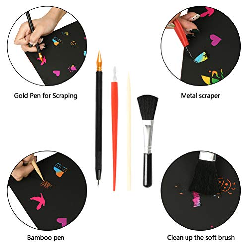 YOTINO 14 Pcs Scratch Tools, Scratch Art Tools Set with Bamboo Sticks Scraper Repair Scratch Pen Black Brush for for Adult Kids Painting Art - Thumbnail 3
