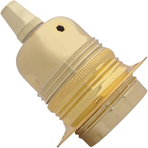 Edison Screw (E27) Metal and Ceramic Earthed Lampholder in Polished Brass Finish with Metal Cord Grip